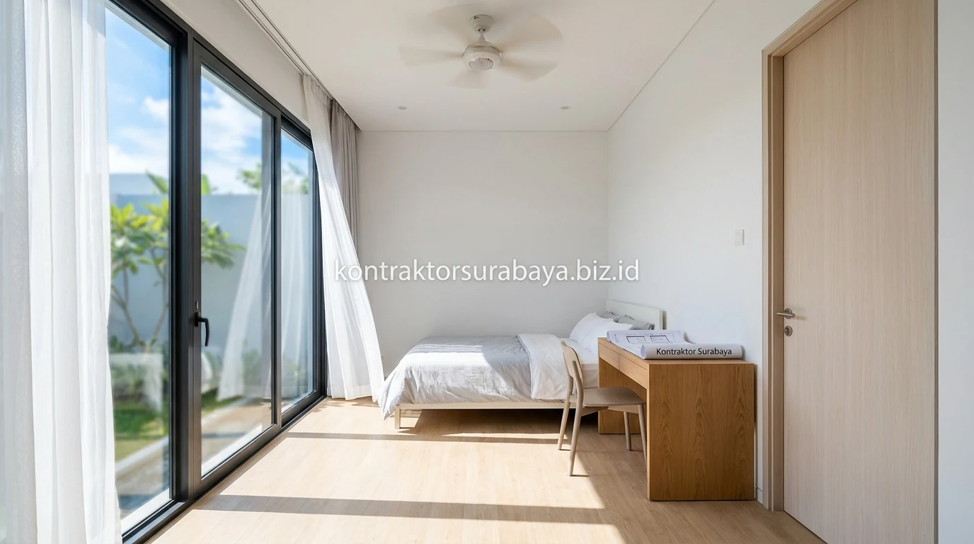 Kamar kos dengan jendela besar untuk sirkulasi udara optimal