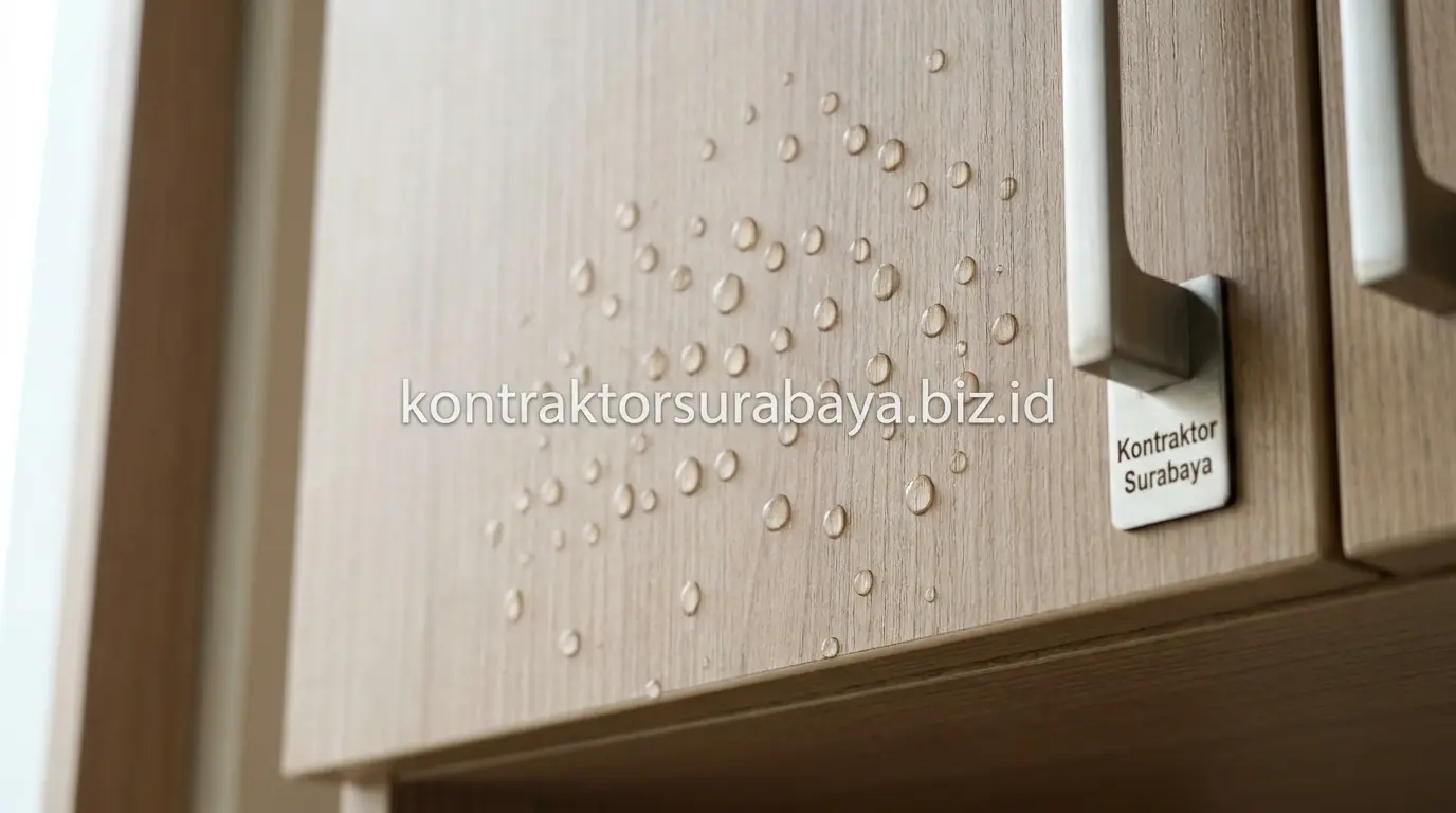 Lapisan HPL tahan air dan gores pada permukaan kitchen set
