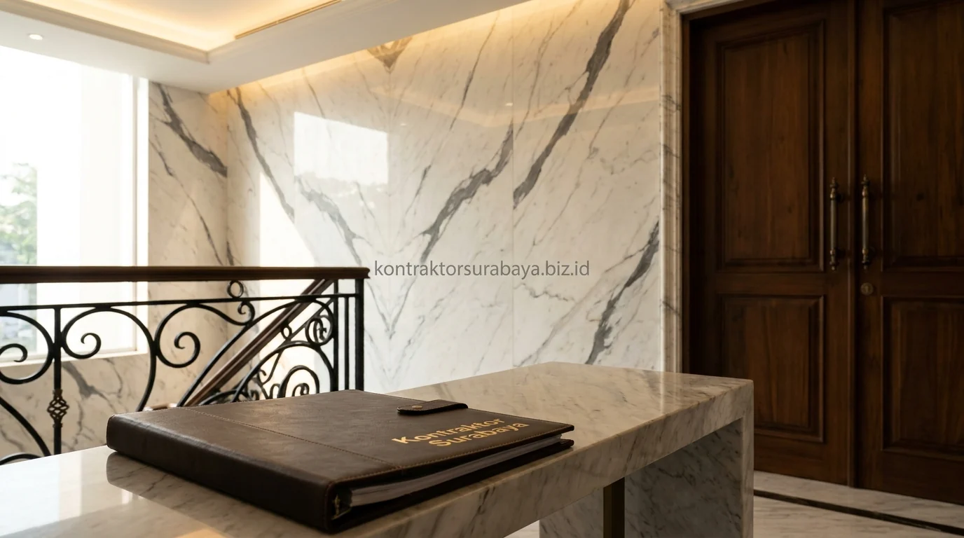 Material marmer dan kayu jati solid pada interior rumah mewah