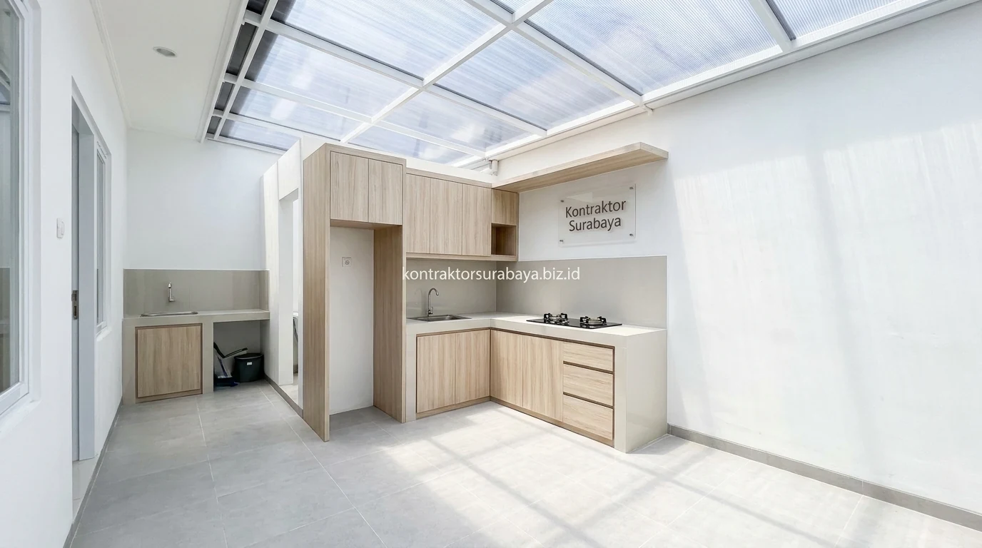Renovasi bagian belakang rumah subsidi untuk dapur dan carport di Sidoarjo