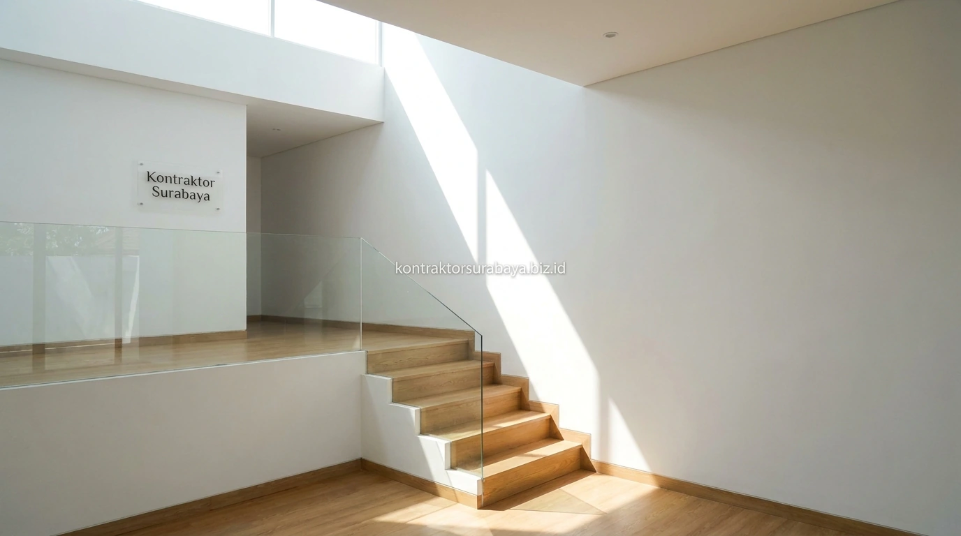 Tangga pendek penghubung antar level pada rumah split-level